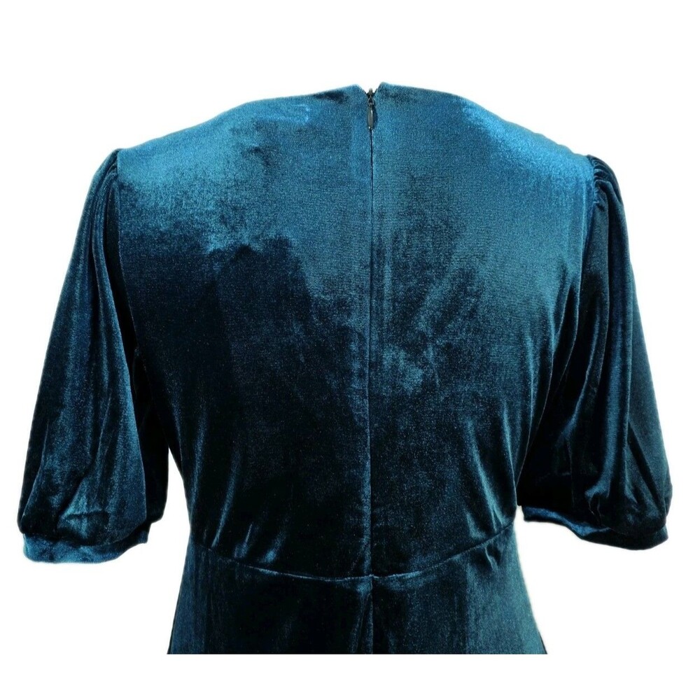 Briggs New York Women's XL Holiday Velvet Midi Dress Vneck Stretch Teal Blue - Picture 7 of 13